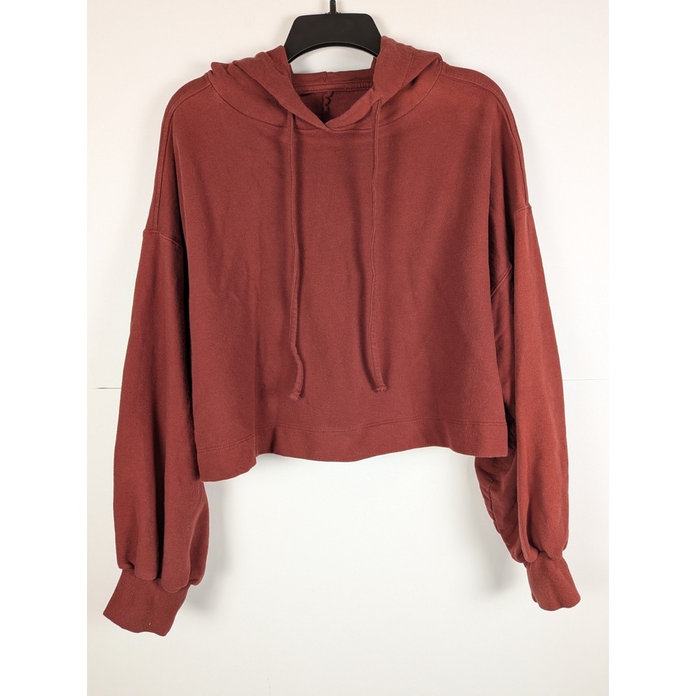 Womens Maroon Cropped Hoodie Sweatshirt Fleece Pullover Size 3XL